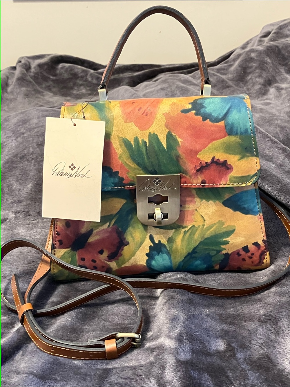 NEW! NWT PATRICIA NASH Chauny Watercolor Butterfly Leather Satchel Bag
